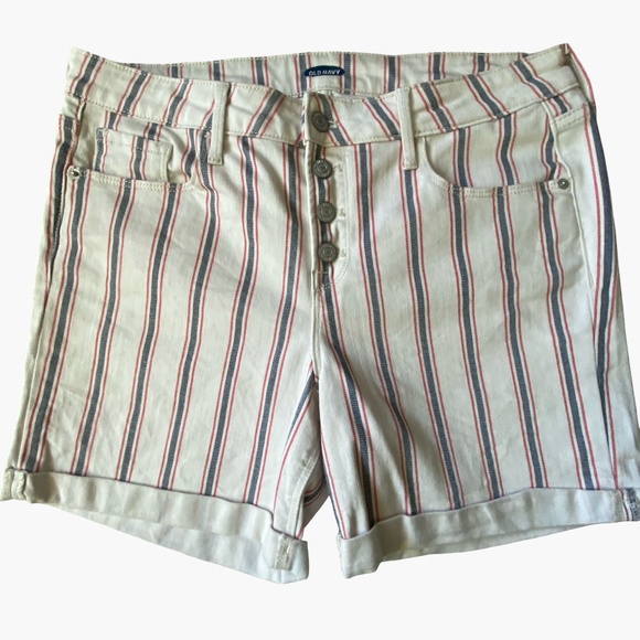 Old Navy Womens White Denim Striped Nautical Summer Cuffed Shorts-Sz-12 - Picture 1 of 16